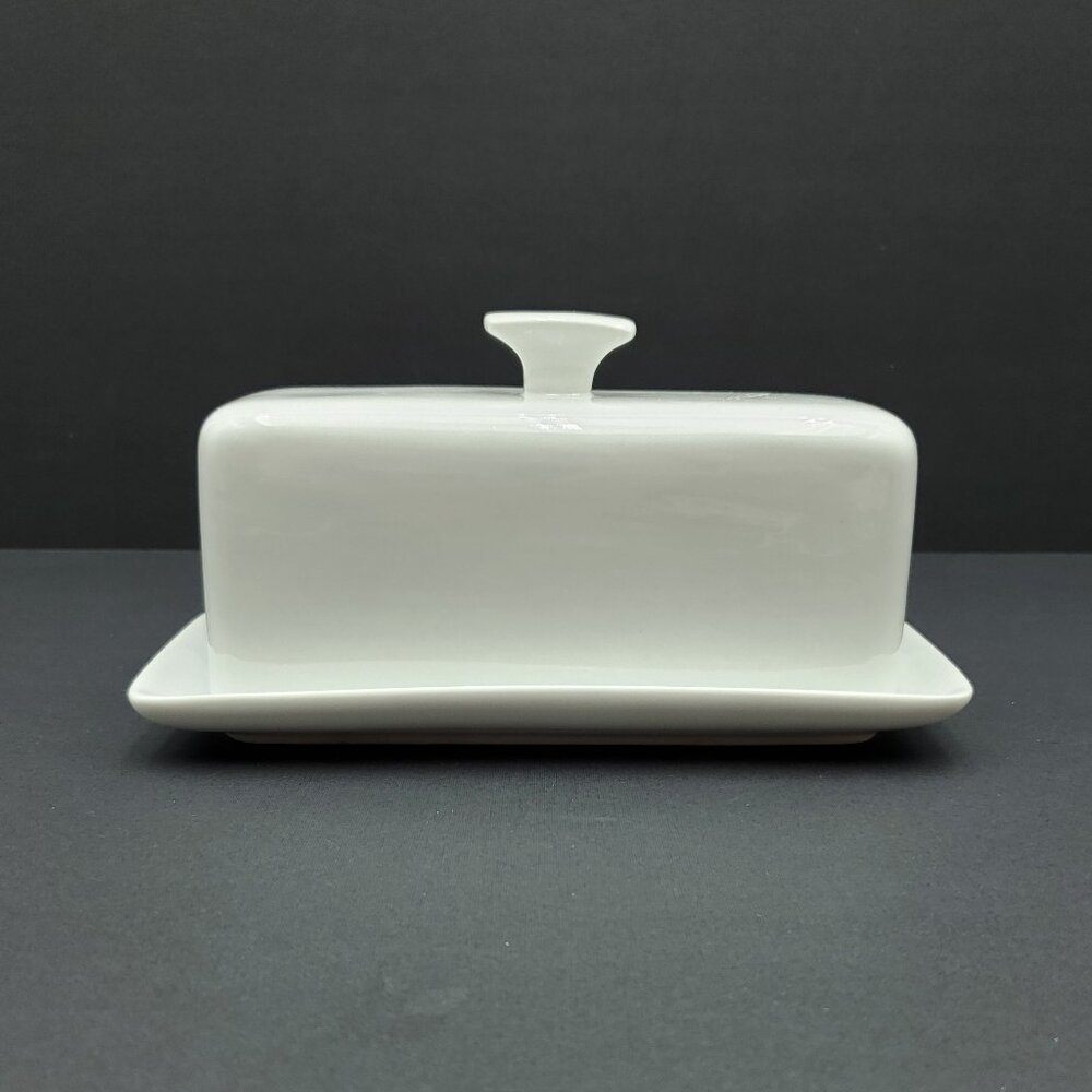 Home Essentials Fiddle & Fern Covered Butter Dish White Butter Keeper with Lid